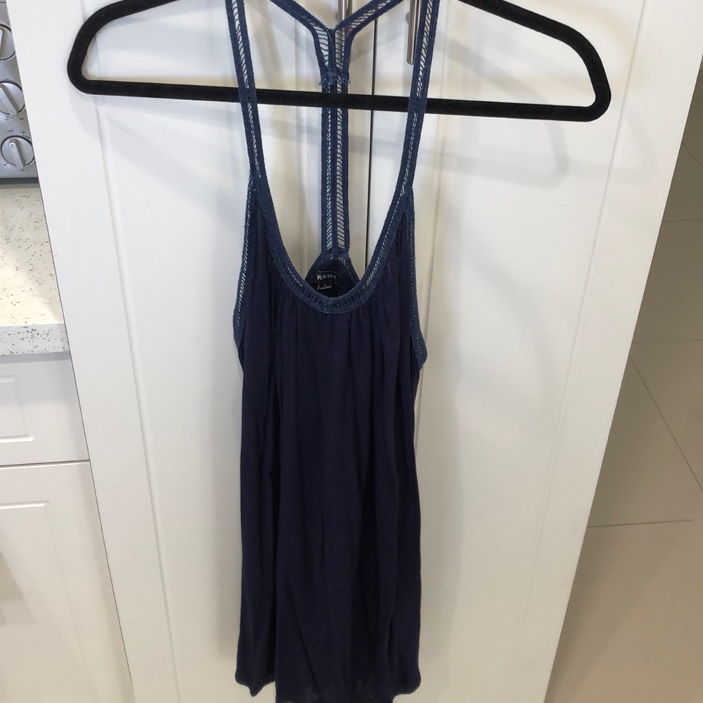 Woman’s navy blue strap dress, Size L, threaded sewn embellishments